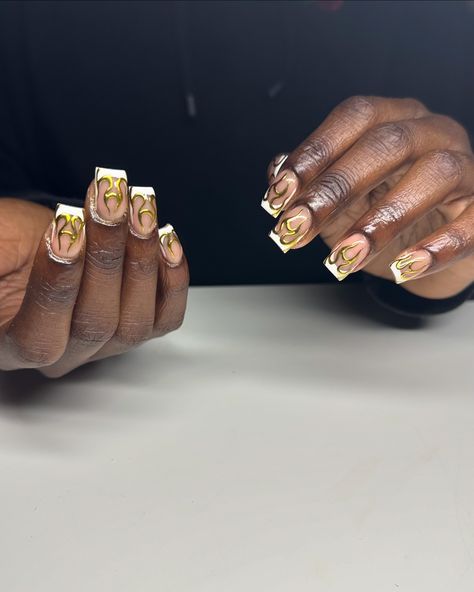 Gold Flames ⚜️ •Biab Manicure with Freestyle #chromenails #goldnails #flamenails #frenchtipnails #frenchtips #firenails #nailart #nailsofinstagram #goldchromenails #shortnails #gelnails #naturalnails #nailtech #nailrttist #londonnails #londonnailtech #uknailtech #uknails Biab Manicure, Nail Inspo Gold, Gold Chrome Nails, Uk Nails, London Nails, Inspo Instagram, Fire Nails, French Tip Nails, Chrome Nails