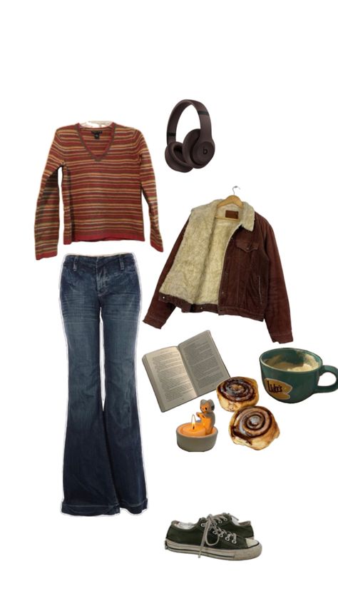 rory gilmore, gilmore girls, autumn, fall, autumn aesthetic, fall aesthetic, downtown girl, converse, coffee, book, reading, cinnamon rolls, baking, luke’s diner, aesthetic, flared jeans, headphones, candle Rory Gilmore Outfit Inspo Fall, 1990s Fall Aesthetic, 1990s Fall Fashion, Rory Gilmore Style Winter, Fall Downtown Outfits, 90s Academia Aesthetic, Gilmore Girls Clothes Aesthetic, Gilmore Girls Winter Outfits, Leather Messenger Bag Outfit