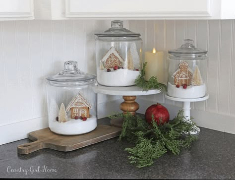 Christmas Glass Jars, Country Girl Home, Christmas Hostess, Tray Decor Christmas, Gingerbread Christmas Decor, Ideas Navidad, Cozy Christmas Decor, Christmas Kitchen Decor, Festive Holiday Decor