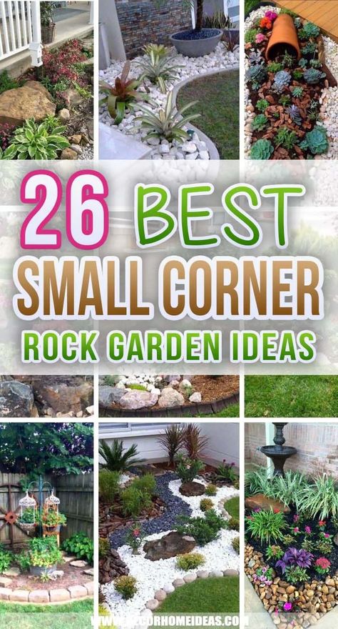 Small Corner Garden Ideas, Small Corner Garden, Corner Rock Garden, Corner Trellis, Rockery Ideas, Yard Accessories, Corner Landscaping, Rock Flower Beds, Corner Garden Ideas