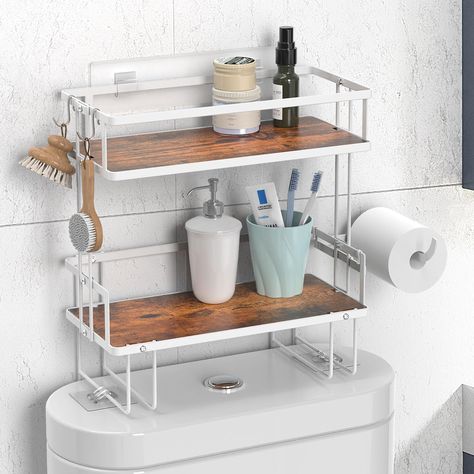 PRICES MAY VARY. ⭐Wooden Bottom Plate Design: Our bathroom storage organizer comes with wooden bottom plate, you don't have to worry about small things falling from the gaps of the shelves. ⭐High-Quality: Durable storage shelf is made of high-quality metal which has a strong bearing capacity. The outer layer is coated with waterproof paint, which is not easy to rust, durable, beautiful and well made. ⭐Space Saving: This over the toilet storage shelf can be effectively utilizes the space over the Over The Toilet Storage Ideas, Bathroom Storage Over Toilet, Toilet Storage Rack, Tiny Bathroom Storage, Over Toilet Storage, Over The Toilet Storage, Toilet Shelves, Waterproof Paint, Over The Toilet