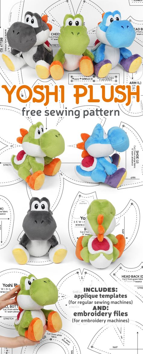 Hello Kitty Plushie Pattern, Yoshi Plush Pattern, Sonic Sewing Pattern, Sewing Soft Toys Free Pattern, Plushie Diy Pattern, Duck Plushie Pattern, Easy Plush Sewing Pattern Free, Mario Plush Pattern, Choly Knight Free Pattern