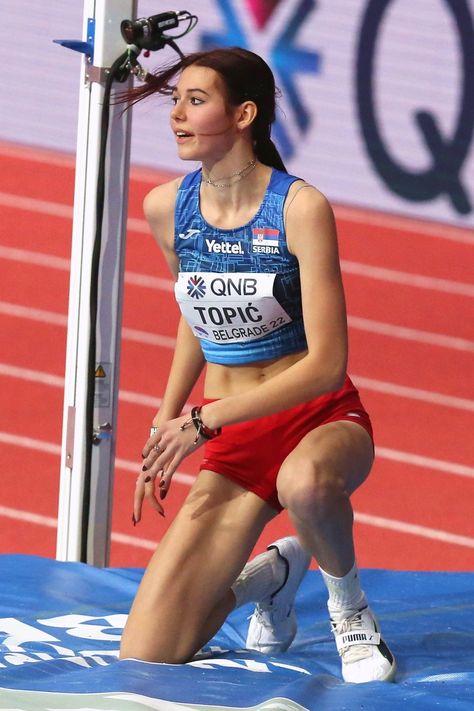 Angelina Topić (Serbia) • 2022 World Indoor Championships (Belgrade) ⭐ High Jump Sha Carri Richardson, Field Athletes, Cult Of Personality, Orange Suit, Triple Jump, Track And Field Athlete, Long Jump, Athletic Girls, High Jump