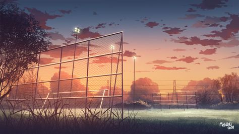 football field by mclelun.deviantart.com on @deviantART Cloud Tutorial, Gacha Background, Football Background, Concept Inspiration, Night Sky Painting, Art Kawaii, Art Videos Tutorials, Art Manga, Sky Color