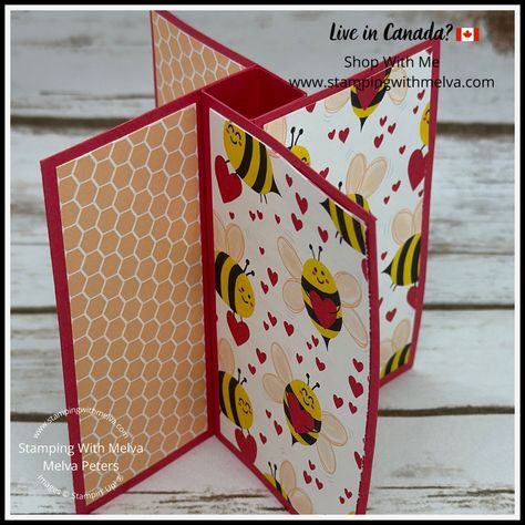 Do you love WOW cards? I think the Pinwheel Tower card is one of this! Check out this adorable version with a cute little bee on the front - can be for Valentine's Day or for any occasion! Video tutorial on my blog: https://www.stampingwithmelva.com/2023/12/share-it-sunday-blog-hop-december-2023.html #stampinwithmelva #melvapeters #stampingwithmelva #stampinupcanada #stampinup Pinwheel Tower Card, Tower Card, Bee My Valentine, Month Signs, Bee Mine, Fold Cards, December 2023, 12th Birthday, Punch Cards