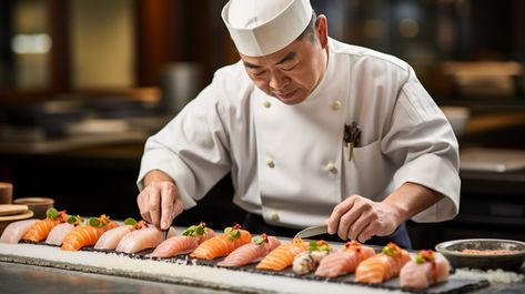 Sushi Preparation Art: A meticulous sushi chef expertly prepares sushi with precision and care in a professional kitchen. #sushi #chef #japanesefood #foodart #culinary #gourmet #gastronomy #foodphoto #aiphoto #stockcake ⬇️ Download and 📝 Prompt 👉 https://stockcake.com/i/sushi-preparation-art_112754_9763 Sushi Preparation, Salmon Sushi Rolls, Chefs Plate, Salmon Sushi, Sushi Chef, Japanese Kitchen, Sushi Restaurants, Japanese Dishes, Gourmet Kitchens