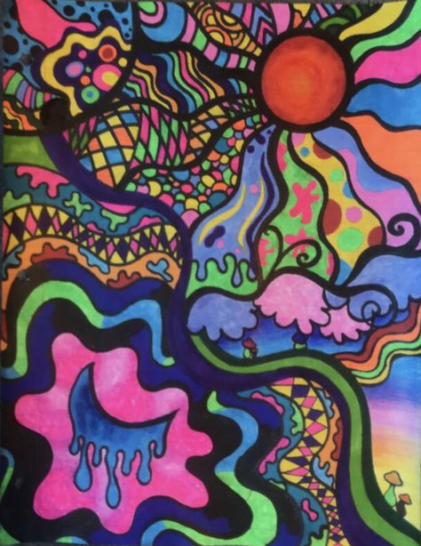 Tripod abstract marker drawing. Different dimensions. Funky patterns🌀 Funky Art Patterns, Abstract Marker Drawing, Trippy Patterns To Draw Easy, Funky Colorful Art, Abstract Art Markers, Art Inspiration Markers, Funky Flowers Drawing, Abstract Marker Art, Trippy Patterns To Draw