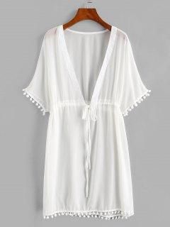 Drawstring Chiffon Pompoms Beach Dress - White L Beach White Dress, Beach Coverup Dress, Beach Tops, Collars For Women, Sheer Chiffon, Cover Up Dress, Outfits Summer, Swimwear Fashion, Kebaya