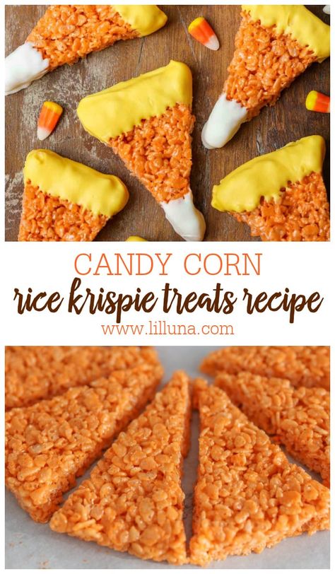 Candy Corn Rice Krispie Treats, Halloween Rice Krispie Treats, Cute Halloween Treats, Corn Rice, Orange Food, Fall Fun Food, Halloween Foods, Gluten Free Candy, Orange Food Coloring