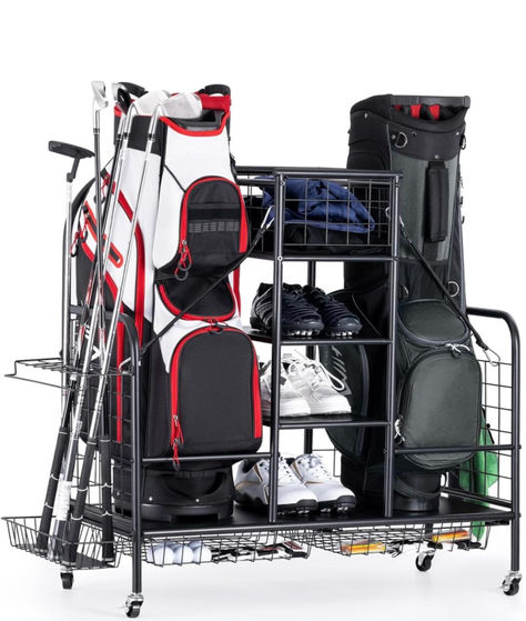 Golf Bag Organizer, Golf Organizer Stand for 2 Golf Bags, Golf Bag Storage and Stand for Golf Clubs, Balls, and Accessories, Extra Large Golf Bag Storage Rack for Garage, Club Golf Organizer, Golf Bag Storage, Bag Rack, Garage Storage Shelves, Train System, Garage Storage Organization, Storage Stand, Golf Training, Golf Bag