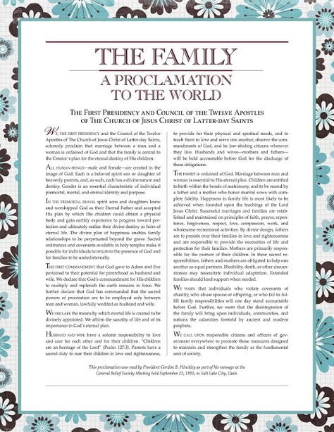 Free Printable Family Proclamation...16 different designs. Visiting Teaching Message, Family Proclamation, Proclamation To The World, Week Schedule, Articles Of Faith, Visiting Teaching, Lds Quotes, Scripture Study, Activity Days