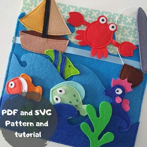 Ocean Busy Book, Ocean Quiet Book, Cricut Felt, Diy Quiet Book, Diy Busy Books, Quiet Book Templates, Felt Toys Patterns, Diy Quiet Books, Book Templates