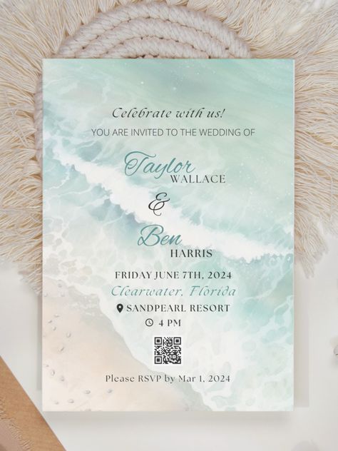 Picture of the Wedding Invitation ---Our Coastal Wedding Save The Date Invitations Templates are the perfect addition to your dream beach wedding. These invites have a Tropical Wedding Theme and are Downloadable Templates. Nautical Wedding Invitation Themed Templates wedding invitations templates come in many variations so check out our Etsy store! - Invite Download #17 Beach Wedding Invitations Templates, Beach Wedding Invitations Ideas, Beach Theme Invitations, Aussie Wedding, Beach Invite, Beach Wedding Invites, Spring Beach Wedding, Blue Wedding Invitation Template, Cartagena Wedding