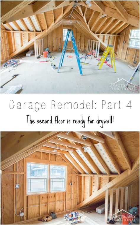 Garage Remodel Progress: The second floor is ready for drywall; the DIY work will start soon! Master Above Garage, House Improvement, Kids Bedroom Remodel, Garage Floor Paint, Attic Ideas, Small Bedroom Remodel, Pallet Walls, Garage Remodel, Garage Conversion