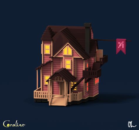 Coraline - pink mansion by Oz Rodrigues https://www.artstation.com/artwork/ZyaO1 #magicavoxel #voxel #voxels #isometric #lowpoly #coraline #coralinehouse #home #house #casa #coralinecasa Coraline House Minecraft, Coraline Minecraft, Coraline House, Pink Mansion, Coraline Key, Wybie Coraline, Minecraft Shops, Voxel Art, Easy Minecraft Houses