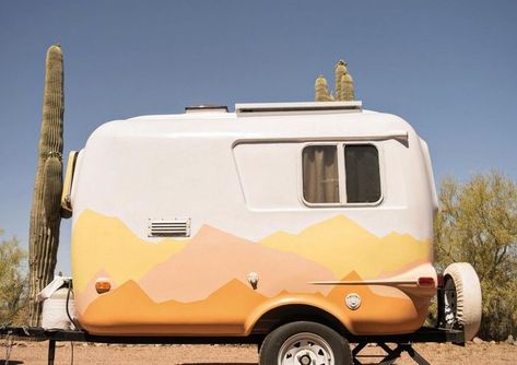 Camper Life on Instagram: "Just a Burro in the desert 🌞🌵 #burrocamper #travel #tinyhome #tinytrailer #scamp #casita #boler #roadtrip #explore #thedyrt #campendium #campsitetonight #vintagecamper #rvlife #rvlifecampers #rvcontentcreators" Retro Camper Exterior, Aframe Camper Remodel, Scamp Trailer Interior, Scamp Camper Remodel, Painted Camper Exterior, Camper Exterior Decorating Ideas, Boler Trailer Interiors, Camper Exterior Paint Ideas, Camper Mural