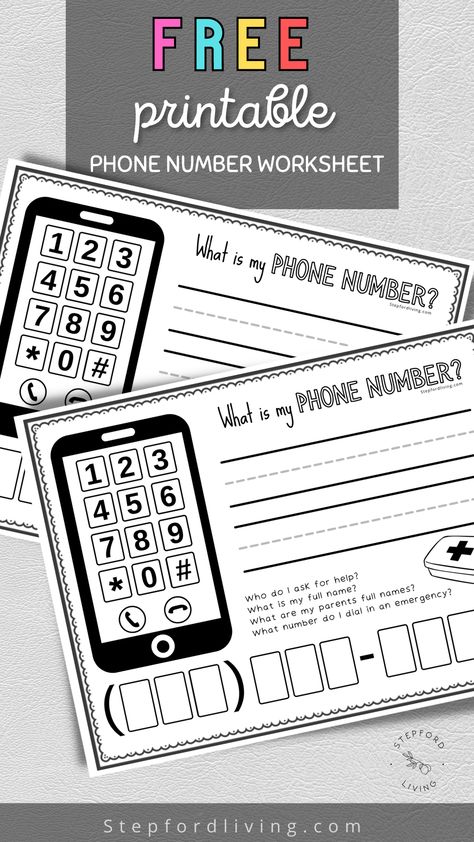 Phone Number Practice Free Printable, My Address Worksheet Free Printable, I Know My Address Printable Free, Free Life Skills Printables, Phone Number Worksheet, Phone Number Practice, Asd Resources, Number Practice, Number Worksheet