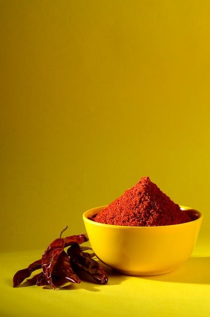 Photo chili powder in yellow bowl. red c... | Premium Photo #Freepik #photo #chili-powder #chilli-powder #hot-pepper #pepper-powder Chilly Pepper, Spices Photography, Red Spice, Sweet Pork, Traditional Chili, Red Chilli Powder, Curry Spices, Spice Up Your Life, Red Chili Peppers