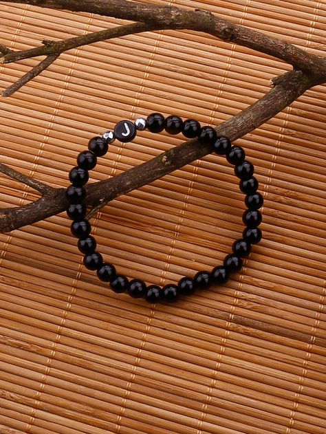 Black Fashionable Collar  Glass   Embellished   Fashion Jewelry Boys Beads Bracelet, Bracelet Inspiration Beads Aesthetic, Bracelet For Men Beads, Beads Bracelet Design For Men, Black Bracelet Aesthetic, Men Beaded Bracelet Ideas, Boy Bracelets, Pulseras Ideas, Bracelet For Boys