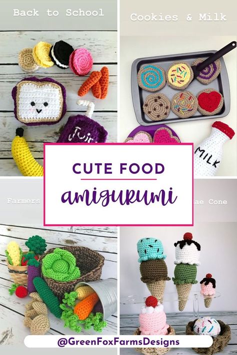 Crochet Pretend Food with Cute Amigurumi Patterns Kids Play Food, Patterns For Crochet, Scrap Yarn Crochet, Savory Treats, Cute Amigurumi, Japanese Crochet, Kids Play Kitchen, Pretend Food, Crochet Baby Toys