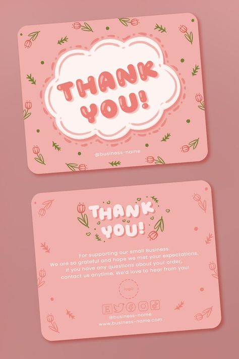 Bisnis Card Design, Cute Thank You Cards For Small Business, Thank You Card Cute Design, Idea Business Products, Small Business Thank You Cards Design Aesthetic, Small Business Thank You Note, Thank You Card Business Free Printables, Thank You Note For Small Business, Thankyou Card Cute