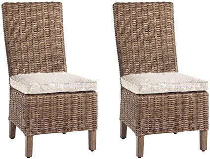 Signature Design by Ashley Beachcroft Outdoor Wicker Dining Chair Set, 2 Count, Beige Dining Chair With Cushion, Outdoor Chair Set, Slatted Shelves, Wicker Dining Chairs, Durable Furniture, Wicker Chairs, Outdoor Wicker, Rectangular Dining Table, Reclining Sectional