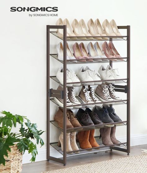 SONGMICS 6-Tier Shoe Rack Storage, Metal Shoe Organizer Stand for Garage, Entryway, Set of 2 3-Tier Stackable Shoe Rack Shelf, with Adjustable Flat or Angled Shelves, Holds 18-24 Pairs, Bronze : Amazon.ca: Home Angled Shelves, Shoe Rack Tall, Shoe Rack Shelf, Garage Entryway, Shoe Rack Storage, Metal Shoe Rack, Stackable Shoe Rack, Shoe Rack With Shelf, Shoe Storage Rack