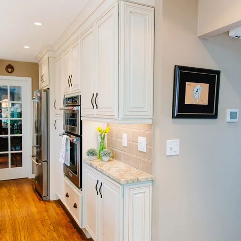 Kitchen Remodel - Transitional - Kitchen - New York - by Janet B. Siegel, Architect | Houzz Shallow Kitchen Cabinet Wall, Shallow Wall Cabinet, Kitchen Space Ideas, Shallow Cabinets, Narrow Storage Cabinet, Small Kitchen Cabinets, Classic White Kitchen, Kitchen New York, Narrow Kitchen