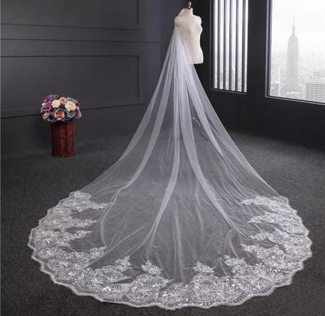 Cheap Wedding Veil, Mantilla Veil Wedding, Cathedral Length Wedding Veil, Lace Edge Veil, Tulle Wedding Veil, Cathedral Bridal Veils, Long Veil Wedding, Cathedral Wedding Veils, Veil Accessories