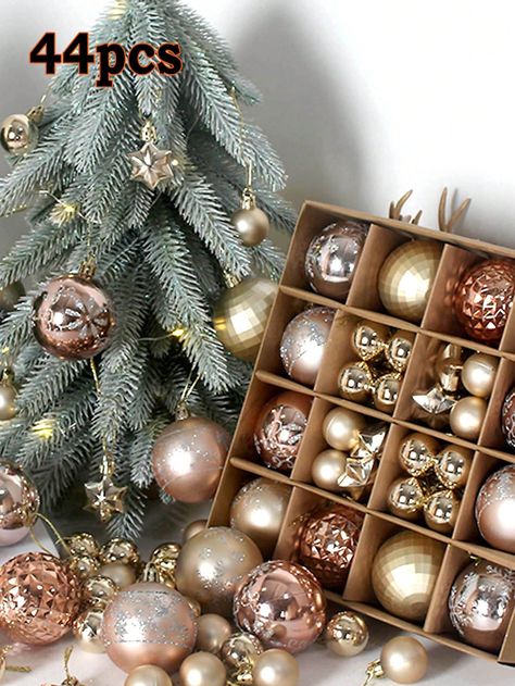 44pcs Black & Gold Christmas Tree Ornament Ball Decoration Champagne    PS     Home Decor, size features are:Bust: ,Length: ,Sleeve Length: All Gold Christmas Tree Decorating Ideas, Black Gold Christmas Tree, Champagne Christmas Tree, Champagne Christmas, Christmas Chandelier, Black Gold Christmas, Tree Inspiration, Decorative Balls, Christmas Tree Inspiration