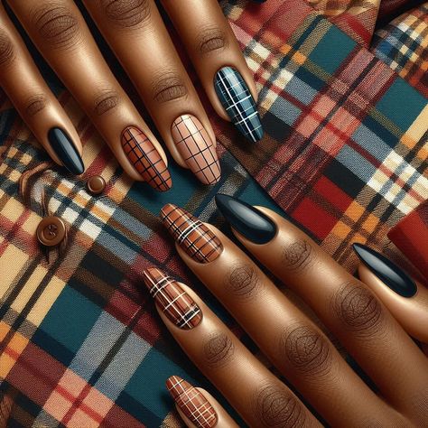 Add a timeless touch to your manicure with our Checks Pattern Nail Art tutorial. This design features clean, crisp lines that create a stylish checkerboard effect, blending classic elegance with modern flair. Whether you prefer a traditional black-and-white palette or want to experiment with bold colors, this versatile nail art is perfect for any occasion. Our easy-to-follow tutorial will guide you through creating the perfect checks pattern, giving your nails a chic and polished look. Burnt Orange Plaid Nails, Houndstooth Nail Art, Two Colour Nails Color Combos, Black And White Plaid Nails, Black And Brown Nails, Checkerboard Nails, Two Color Nails, Houndstooth Nails, Burberry Nails