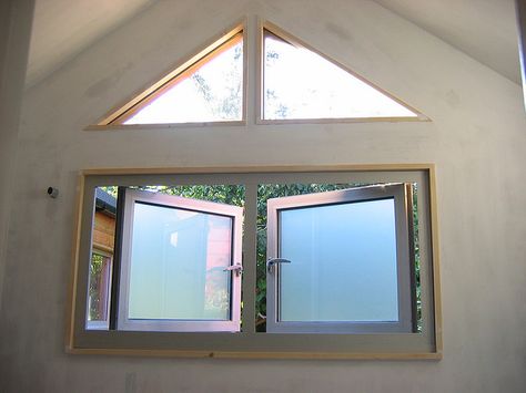 triangle windows - Google Search Triangle Windows, Triangular Windows, Triangle Window, Loft Windows, Panama Beach, Converted Garage, Bar Shed, High Windows, Mud House