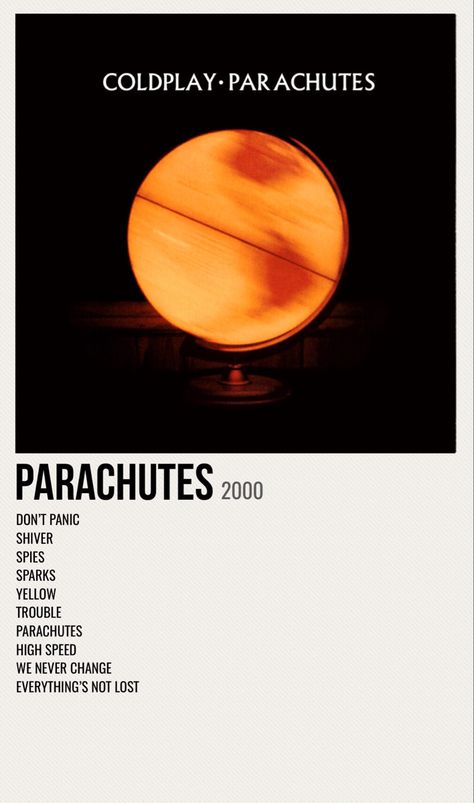 minimal poster of the album parachutes by coldplay Coldplay Parachutes Poster, Sparks Coldplay Poster, Coldplay Album Poster, Coldplay Parachutes Wallpaper, Coldplay Parachutes Tattoo, Cold Play Poster, Coldplay Room Decor, Coldplay Poster Aesthetic, Album Covers Coldplay