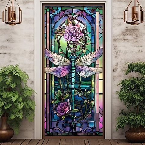 Door Tapestry, Outdoor Garage, Decoration Backdrop, Curtain Decoration, Multicolored Flowers, Cheap Doors, L'art Du Vitrail, Door Indoor, Stained Glass Door