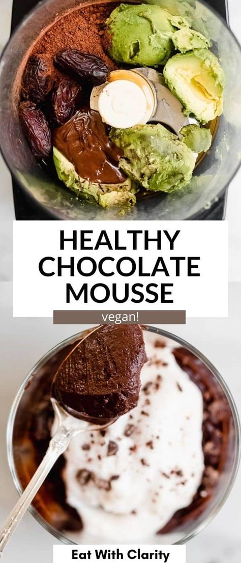 This healthy avocado chocolate mousse is vegan, gluten free and so easy to make! It's refined sugar free, date sweetened and makes for the perfect healthy chocolate dessert. Healthy Dark Chocolate Desserts, Dairy Free Dessert Easy, Healthy Chocolate Mousse, Healthy Chocolate Desserts, Avocado Recipes Healthy, Healthy Dark Chocolate, Vegan Chocolate Mousse, Avocado Dessert, Avocado Mousse