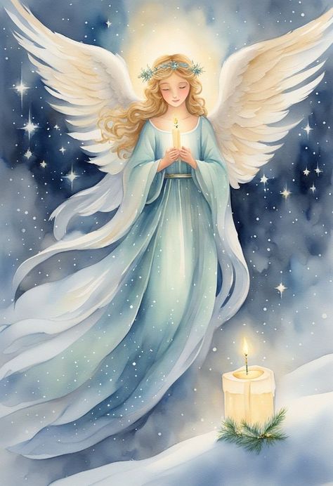 Watercolor Christmas Angel Holding Candle Holding Candle, Watercolor Christmas, Christmas Angel, An Angel, Angel, Christmas, Blue