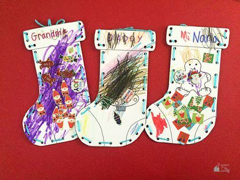 Christmas Stocking Craft, Stocking Craft, Easy Christmas Stockings, Craft For Toddlers, Diy Stockings, Preschool Christmas Crafts, Christmas Stockings Diy, Christmas Kindergarten, Elf Clothes