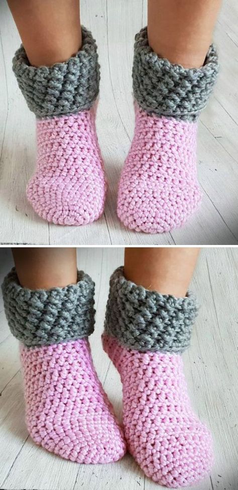 House Socks - Free Pattern Corak Krusye, Easy Crochet Socks, Crochet Slipper Boots, Crocheted Slippers, Easy Crochet Slippers, House Socks, Crochet Socks Pattern, Crochet Slippers Free Pattern, Crochet Slipper Pattern