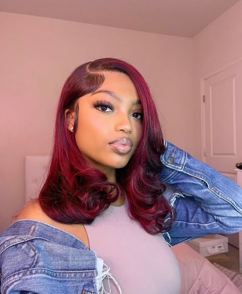 Short Burgundy Hair Bob, Burgundy Hairstyles For Black Women, Burgundy Hair Bob, Red Bob Black Women, Red Hair Black Women, Short Red Wig, Burgundy Bob Wig, Red Bob Wig, Hearing Things