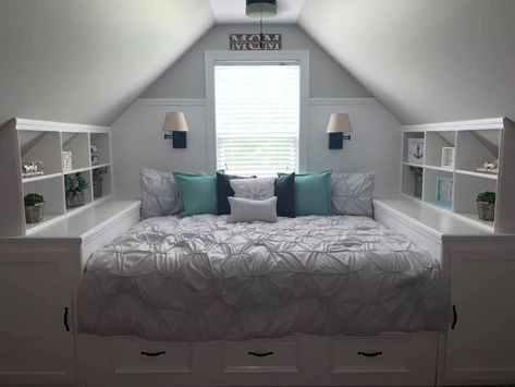 Slanted Ceiling Kids Bedroom, Slanted Ceiling Bedroom Layout, Small Attic Bedroom Ideas Slanted Walls, Attic Bedroom Ideas Slanted Walls, Attic Bedroom Designs Angled Ceilings, Attic Room Ideas Slanted Walls, Dormer Bedroom Ideas, Attic Bedroom Ideas Angled Ceilings, Attic Bonus Room