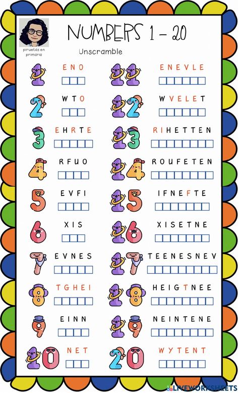 Numbers 1-20 writing (2) interactive worksheet Kg 2 Worksheets, Numbers English Worksheet, 1-20 Activities, Writing Words Worksheet, Math Activity For Grade 1, Number 1 To 20 Worksheets, Numbers Exercises English, Activities For Grade 2 Kids, Grade 1 Writing Activities