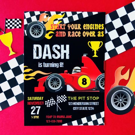 Get the INSTANT DOWNLOAD of the #RaceCarParty Invitation Printables now! Editable printable so you can personalise for your kid’s #birthdayparty. #RaceCarBirthdayParty #GoKartParty #RacerParty #LightningMcqueenParty #RacingCarParty #F1Party #DisneyCarsParty #RaceCar #RaceCarPartyPrintables #RaceCarInvite #RaceCarInvitation #RaceCarInvitationPrintable #RaceCarPartyIdeas #RaceCarPartyInvitation 7th Birthday Party For Boys, Car Themed Birthday Party, Car Birthday Party Invitations, Racing Birthday, Racing Party, Cars Invitation, Car Birthday Party, Cars Birthday Invitations, Car Birthday Theme