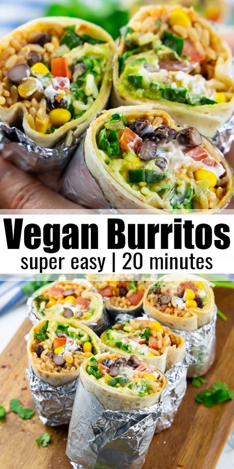 Burrito Vegan, Vegan Burritos, Resep Vegan, Rice Black Beans, Oreo Desserts, Black Beans Corn, Vegan Burrito, Vegan Lunch Recipes, Pasti Sani