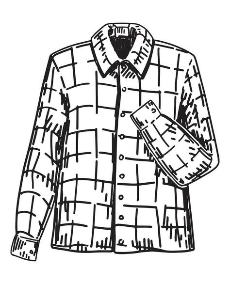 Doodle of checkered shirt. Outline drawing of cold season clothes. Hand drawn vector illustration. Single clipart isolated on white background. Shirt Outline Drawing, Shirt Outline, Vector Infographic, Shirt Drawing, Outline Drawing, Hand Drawn Vector Illustrations, Infographic Template, Outline Drawings, Hand Drawn Vector