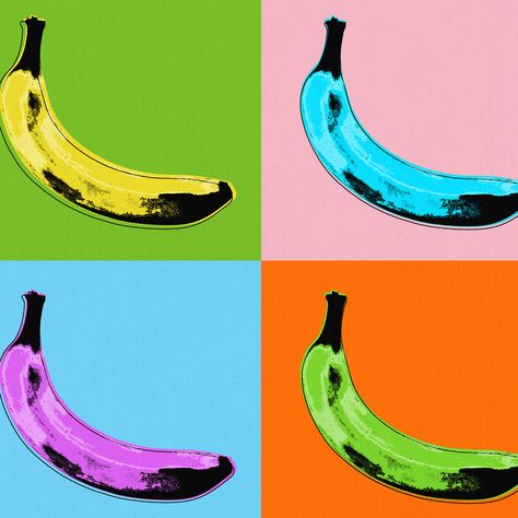 Pop Bananas Colorful Kitchen Food Andy Warhol Pop Art Wall Art on gallery wrapped canvas. Pop Art Food Painting, Pop Art Color Scheme, Pop Art Nature, Pop Art Elements, Pop Art Illustration Modern, Andy Warhol Inspired Art, Pop Art Projects, Andy Warhol Pop Art Paintings, Pop Art Tutorial