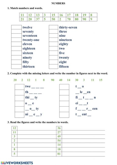 Numbers English Worksheet, Numbers Exercises English, Cardinal Numbers Activities, Activities About Numbers, Numbers Writing Worksheets, Numbers In Words Worksheet, Cardinal Numbers Worksheets, Numbers Activities For Kids, Numbers Worksheets For Kids