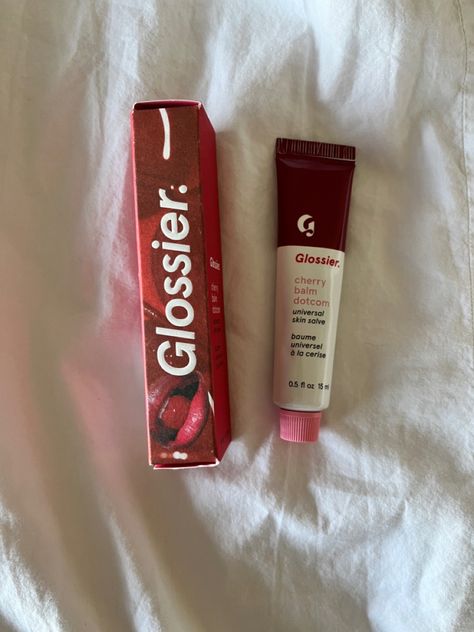 Strawberry Chapstick Aesthetic, Cherry Lip Balm Aesthetic, Glossier Lip Balm Cherry, Glossier Balm Dotcom Aesthetic, Cherry Glossier, Cherry Balm Dotcom, Glossier Cherry Balm Dotcom, Girl Cleaning Aesthetic, Glossier Balm