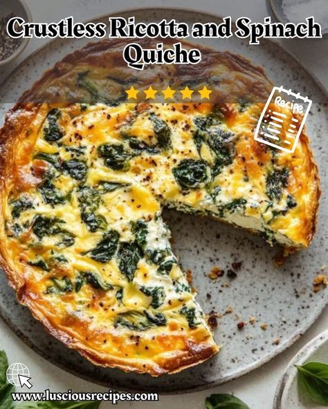 Yummy Food | Crustless Ricotta and Spinach Quiche 🧀🌿 | Facebook Ricotta And Spinach Recipes, Ricotta Quiche Recipes, Ricotta Quiche, Spinach Quiche Recipes, Spinach Quiche, Spinach Recipes, Quiche Recipes, Ricotta Cheese, Ricotta