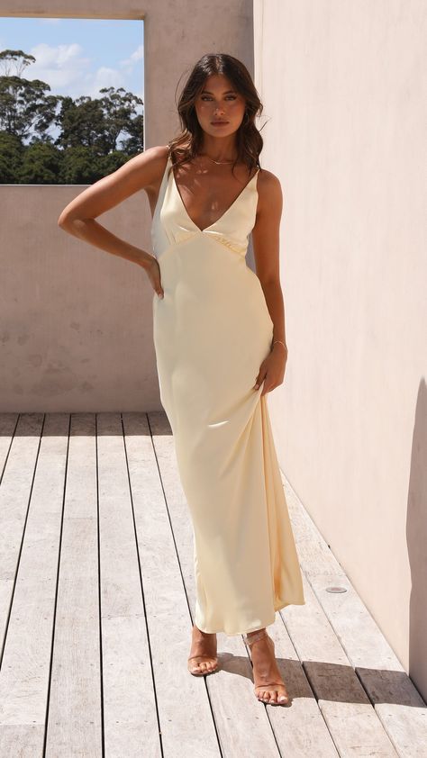 Bridesmaid Dresses - Billy J Summer Long Dresses Formal, Summer Prom Dresses Long, Light Yellow Bridesmaid Dress, Light Yellow Maxi Dress, Light Yellow Formal Dress, Bridesmaid Lineup, Light Yellow Bridesmaid Dresses, Formal Australia, Yellow Dress Wedding