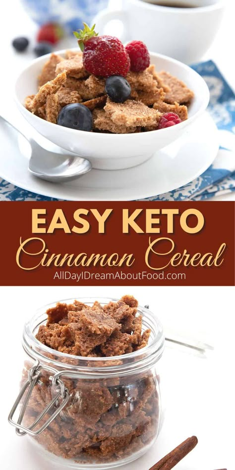 Making your own Keto Cereal is almost as easy as pouring it from a box. It takes only 5 ingredients and 35 minutes of your time. Now that’s healthy convenience food! Now that's healthy convenience food. Keto Cereal Recipe, Atkins Breakfast, Low Carb Cereal, Ketogenic Breakfast, Cinnamon Cereal, Keto Cereal, Low Carb Granola, Keto Cinnamon, Breakfast Choices